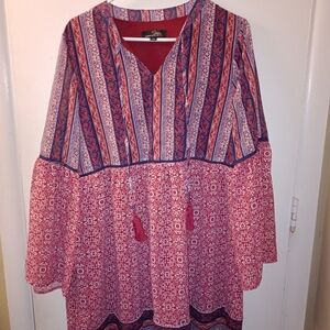 Suzanne Betro Red and Blue Patterned Dress